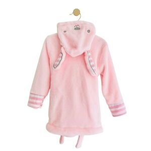 Cozy Pink Bunny Baby Bath Robe with Attached Straps | Girl 12-24 Months